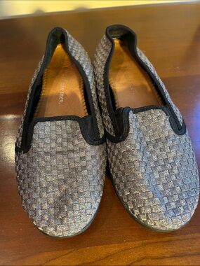 bernie mev. Metallic Woven Slip-On Flats in Silver